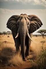 Beautiful elephant in the wild under a canopy. Savannah, Safari, Africa.