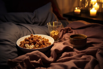 An image capturing the comforting scene of someone in cozy pajamas enjoying a nighttime cereal...