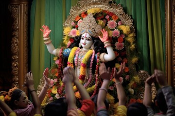 Beautiful idol of radha and krishna at iskcon vrindavan, Generative AI