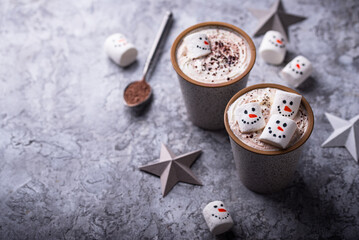 Hot chocolate with snowman marshmallow