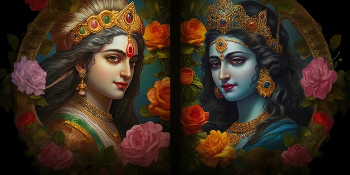Lord Krishna Wall Poster, Lord Radha Krishna, Digital Wall Poster. Generative AI