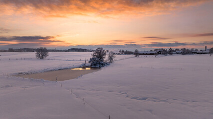 Sunrise in winter snow day in Germany Alps