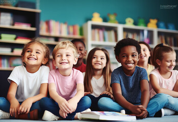 Group Of Pre School Children Answering Question In Classroom