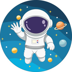 Cute astronaut flying in space cartoon