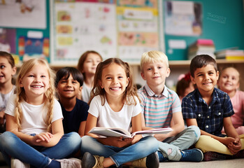 Group Of Pre School Children Answering Question In Classroom