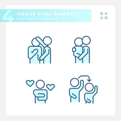 Fototapeta premium Pixel perfect blue icons set of psychology, editable thin line illustration.