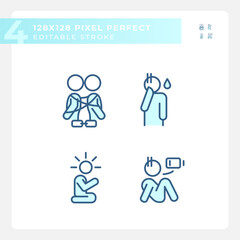 Pixel perfect blue icons representing psychology, editable thin line illustration set.
