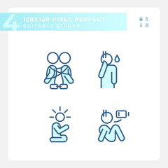 Fototapeta premium Pixel perfect blue icons representing psychology, editable thin line illustration set.