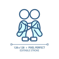 2D pixel perfect editable blue codependency icon, isolated monochromatic vector, thin line illustration representing psychology.