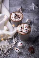 Hot chocolate with snowman marshmallow