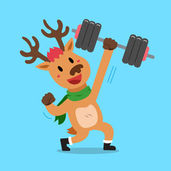 Vector cartoon character christmas reindeer doing weight training