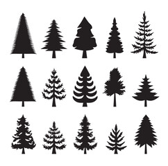 Christmas trees set, Trees silhouette vector set