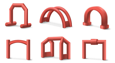 Red inflatable arch realistic set of balloon tubes isolated on white - obrazy, fototapety, plakaty