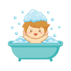 Naklejka premium Happy kid in the bathtub