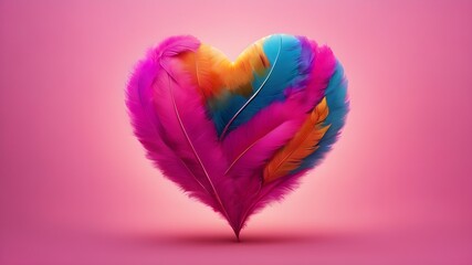 heart of feather in pink background 