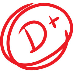 Grade result D plus. Test exam mark report vector illustration. 