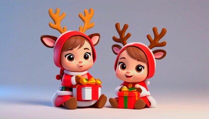 Fototapeta premium Merry Christmas and happy holidays! Cute little child girl with christmas present. Kid enjoy the holiday. Portrait kid with gift on dark background.Generative AI