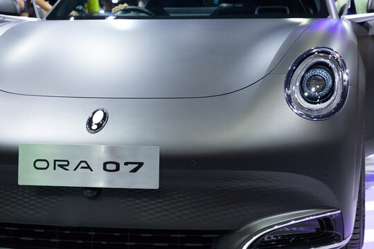 Thailand - Dec 4, 2023: ORA 07 or Ora Grand Cat on display at Thailand International Motor Show 2023 Arina Muangthong Thani or Motor Expo in Bangkok, Thailand.