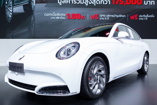 Thailand - Dec 4, 2023: ORA 07 or Ora Grand Cat on display at Thailand International Motor Show 2023 Arina Muangthong Thani or Motor Expo in Bangkok, Thailand.