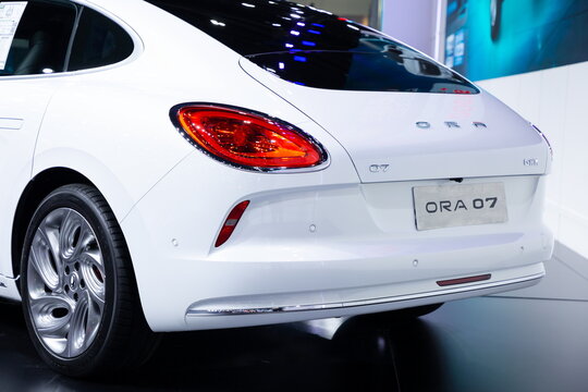 Thailand - Dec 4, 2023: ORA 07 or Ora Grand Cat on display at Thailand International Motor Show 2023 Arina Muangthong Thani or Motor Expo in Bangkok, Thailand.