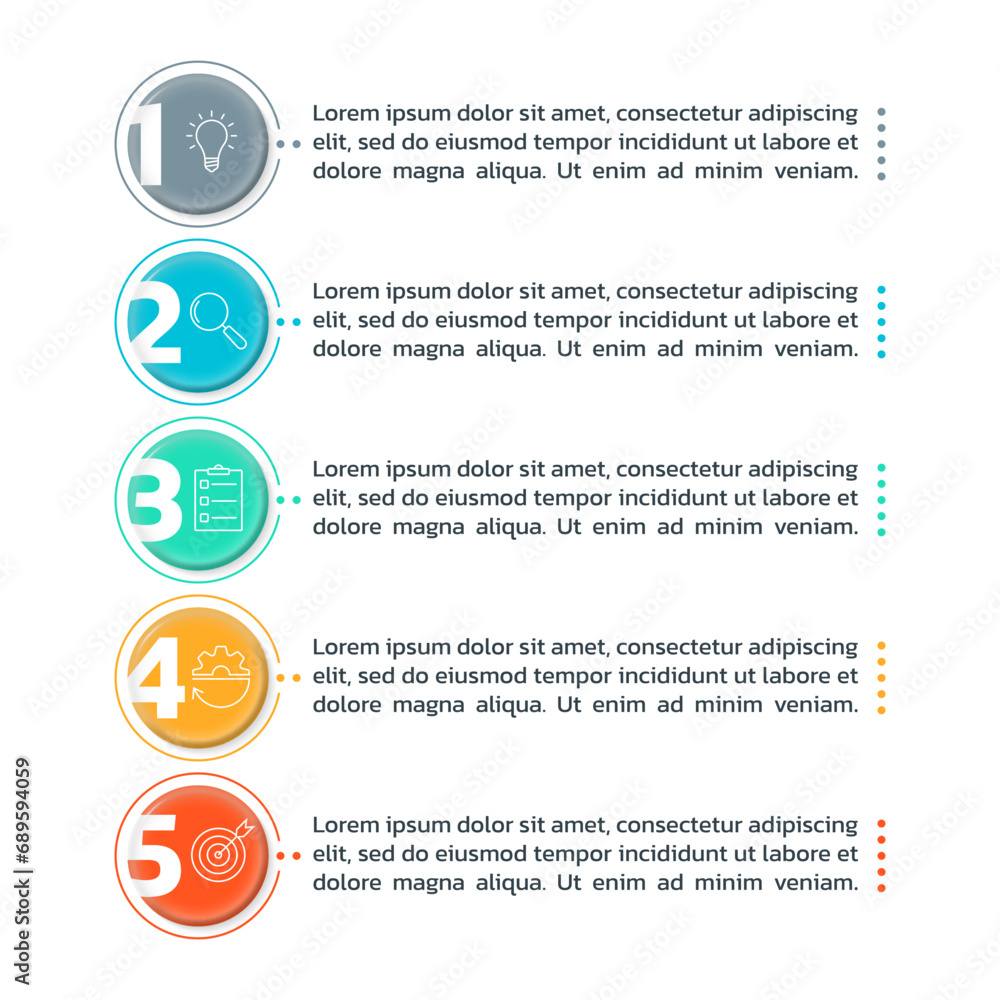 Poster 5 steps option infographic template. presentation, layout design with business icons. menu or list w