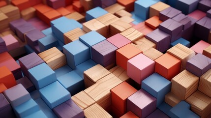 vibrant wooden puzzle pieces surrounding geometric block - corporate logic, decision dilemmas, and strategic objectives - 4k high-detail image - obrazy, fototapety, plakaty