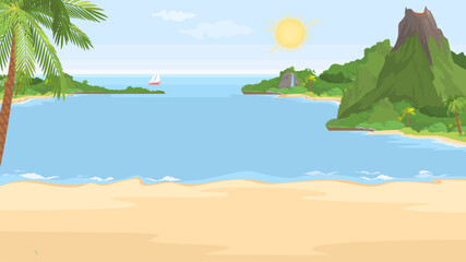 Fototapeta na wymiar Empty tropical beach at resort cartoon vector illustration