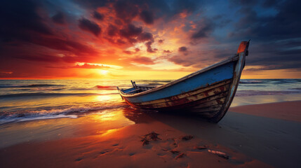 Boat on a Beautiful Sunset Beach Landscape