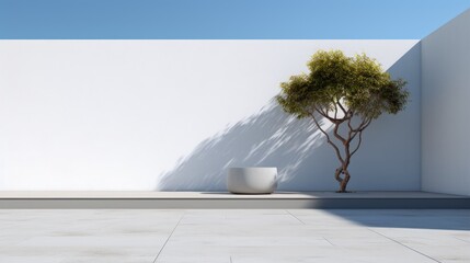 Minimalistic outdoor architecture scene, simple interior design, white walls and floor