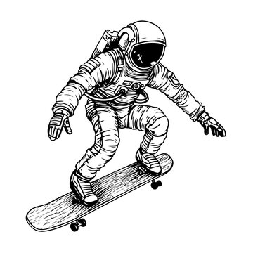 Astronaut skateboarding in space