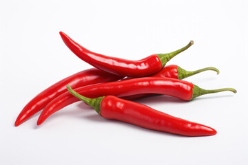 Vibrant red chili peppers pop against a clean white background, enticing and perfect for culinary concepts. Spice up your design with this fiery image. Generated AI.