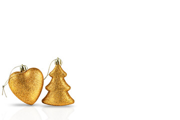 Christmas decoration. Golden heart and Christmas tree. Isolated