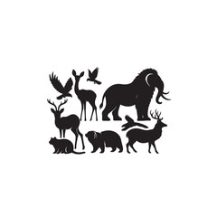 Animal Silhouette: Arctic Beings Roaming in Midnight Shadows Black Vector Animals Silhouette
