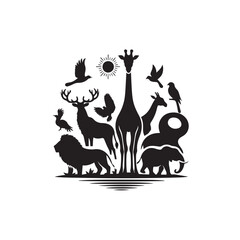 Animal Silhouette: Nocturnal Beasts of the Forest in Moonlit Splendor Black Vector Animals Silhouette
