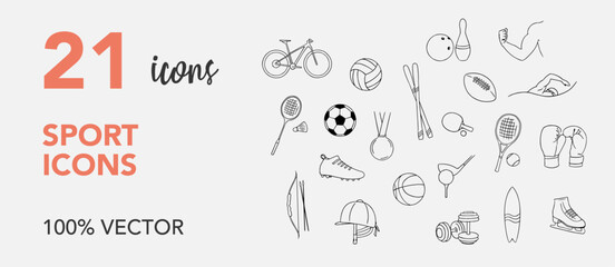 sport vectors icon, thin line web icon set, vector illustration