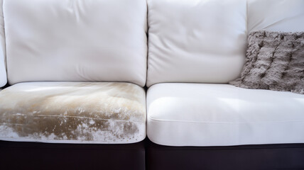 Fototapeta na wymiar white sofa before and after dry cleaning cleaning