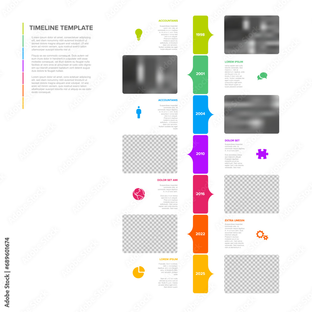 Aufkleber simple vertical timeline process infographic with color blocks and photo placeholders