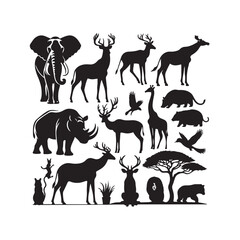 Animal Silhouette: Dynamic Creatures of the Grasslands in Silhouetted Splendor Black Vector Animals Silhouette
