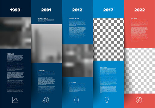 Simple minimalistic dark blue stripe steps with photo placeholders timeline template