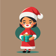 Girl Santa Claus cute illustration vector happy holidays Christmas New Year 