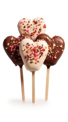Festive dessert for Valentine's Day or Wedding snack: chocolate hearts for lovers on a white isolated background
