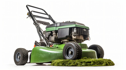 Generic lawn mover on green terrain covered with grass