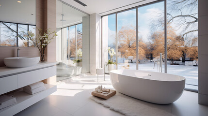 Luxury white modern bathroom with window