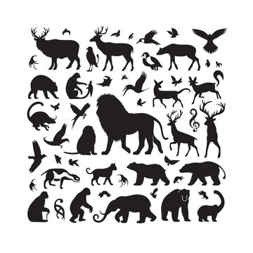 Animal Silhouette: Dynamic Wildlife on the Prowl in Darkened Landscapes Black Vector Animals Silhouette
