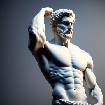 Athletic Ancient Rome Guy Posing and Flexing Marble Sculpture Illustration Concept