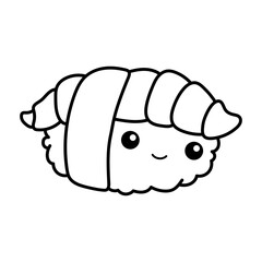 Sushi with eel and nori. Coloring book Black and white vector illustration.