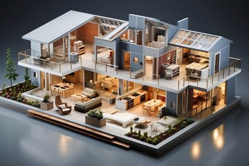 Stunning 3D model on detailed architecture floorplan showcasing modern home design, architectural precision, and meticulous planning for innovative living spaces