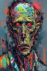 Fototapeta premium a stylized abstract painting of a male zombie head