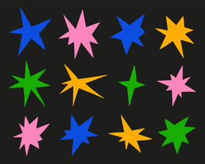 Hand drawn shapes set. Doodle colorful star collection