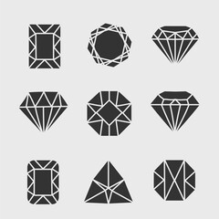 Set of diamonds in flat style. Linear outline sign. Vector icon logo design diamonds. Jewel and gem icons and symbols. Effect background Diamond Shapes gemstone. Star sparkling stars glittery